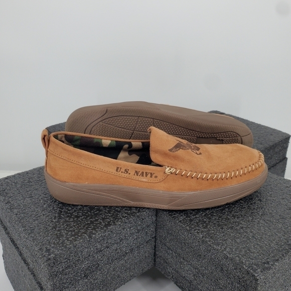 The Bradford Exchange U.S. Navy Pride" Men's Faux Suede Moccasins Size 10 Shoes - Picture 12 of 13